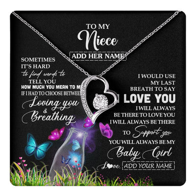 Forever Love Necklace 14K White Gold Finish | 1 | Personalized To My Niece Necklace From Aunt Auntie Butterfly Sometimes Say I Love You Niece Birthday Graduation Christmas Customized Gift Box Message Card | teecentury.myshopify