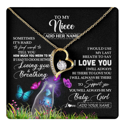 Forever Love Necklace 18K Yellow Gold Finish | 1 | Personalized To My Niece Necklace From Aunt Auntie Butterfly Sometimes Say I Love You Niece Birthday Graduation Christmas Customized Gift Box Message Card | teecentury.myshopify