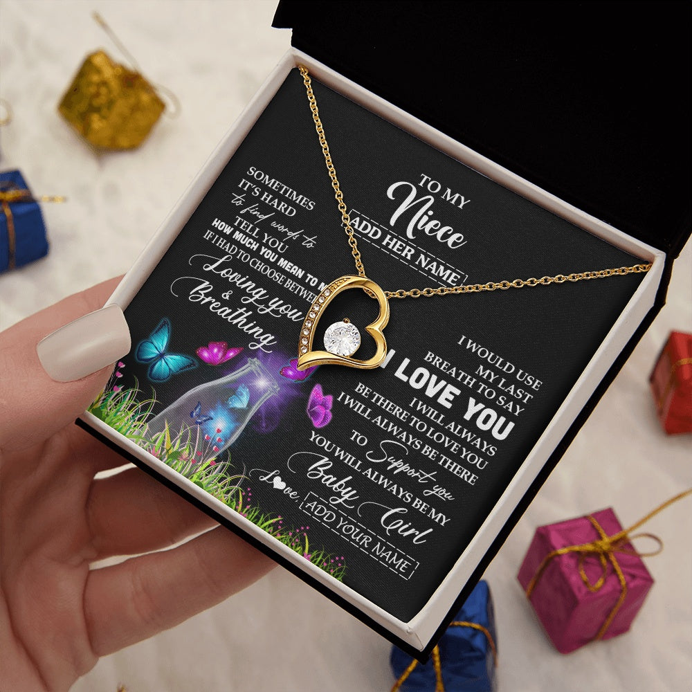 Forever Love Necklace 18K Yellow Gold Finish | 2 | Personalized To My Niece Necklace From Aunt Auntie Butterfly Sometimes Say I Love You Niece Birthday Graduation Christmas Customized Gift Box Message Card | teecentury.myshopify