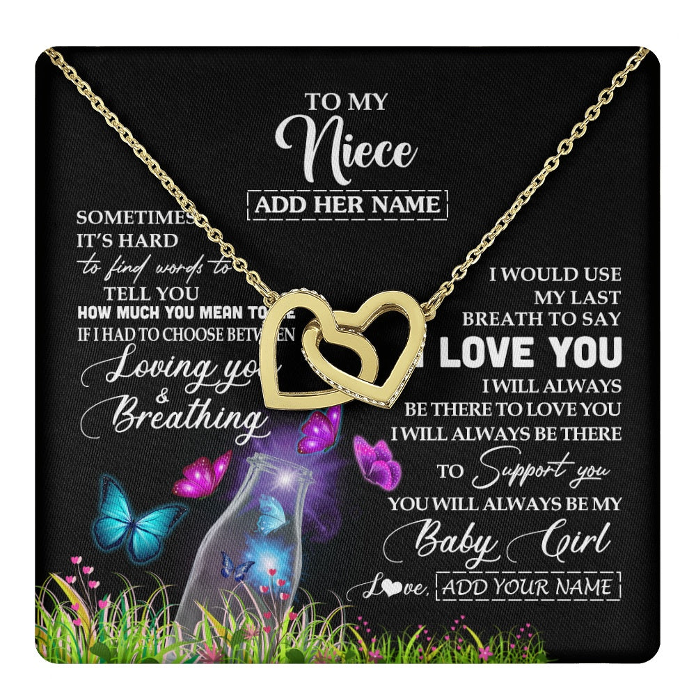 Interlocking Hearts Necklace 18K Yellow Gold Finish | 1 | Personalized To My Niece Necklace From Aunt Auntie Butterfly Sometimes Say I Love You Niece Birthday Graduation Christmas Customized Gift Box Message Card | teecentury.myshopify