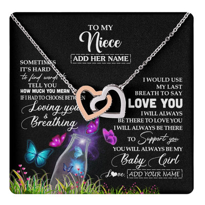 Interlocking Hearts Necklace Stainless Steel & Rose Gold Finish | 1 | Personalized To My Niece Necklace From Aunt Auntie Butterfly Sometimes Say I Love You Niece Birthday Graduation Christmas Customized Gift Box Message Card | teecentury.myshopify