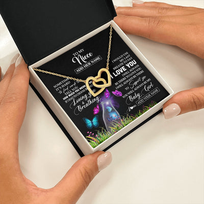 Interlocking Hearts Necklace 18K Yellow Gold Finish | 2 | Personalized To My Niece Necklace From Aunt Auntie Butterfly Sometimes Say I Love You Niece Birthday Graduation Christmas Customized Gift Box Message Card | teecentury.myshopify