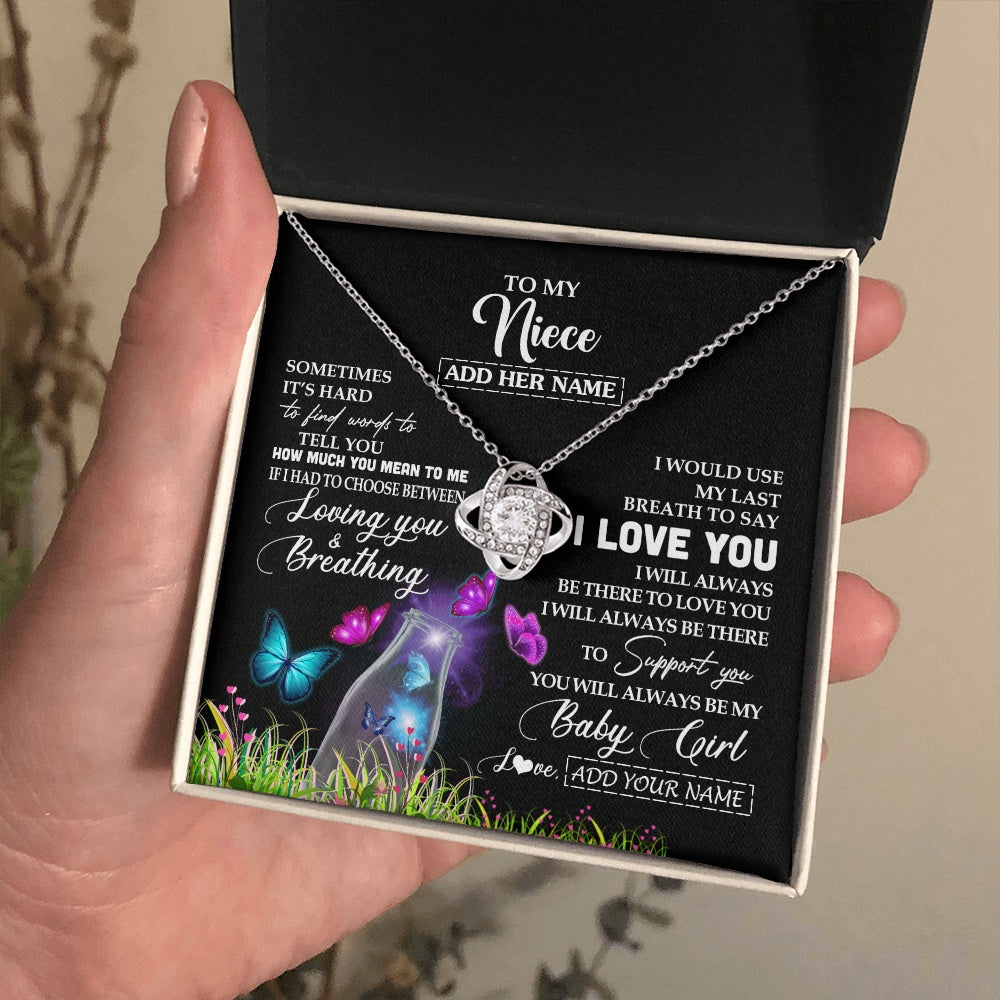 Love Knot Necklace 14K White Gold Finish | 2 | Personalized To My Niece Necklace From Aunt Auntie Butterfly Sometimes Say I Love You Niece Birthday Graduation Christmas Customized Gift Box Message Card | teecentury.myshopify