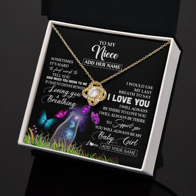 Love Knot Necklace 18K Yellow Gold Finish | 2 | Personalized To My Niece Necklace From Aunt Auntie Butterfly Sometimes Say I Love You Niece Birthday Graduation Christmas Customized Gift Box Message Card | teecentury.myshopify