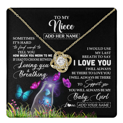 Love Knot Necklace 18K Yellow Gold Finish | 1 | Personalized To My Niece Necklace From Aunt Auntie Butterfly Sometimes Say I Love You Niece Birthday Graduation Christmas Customized Gift Box Message Card | teecentury.myshopify