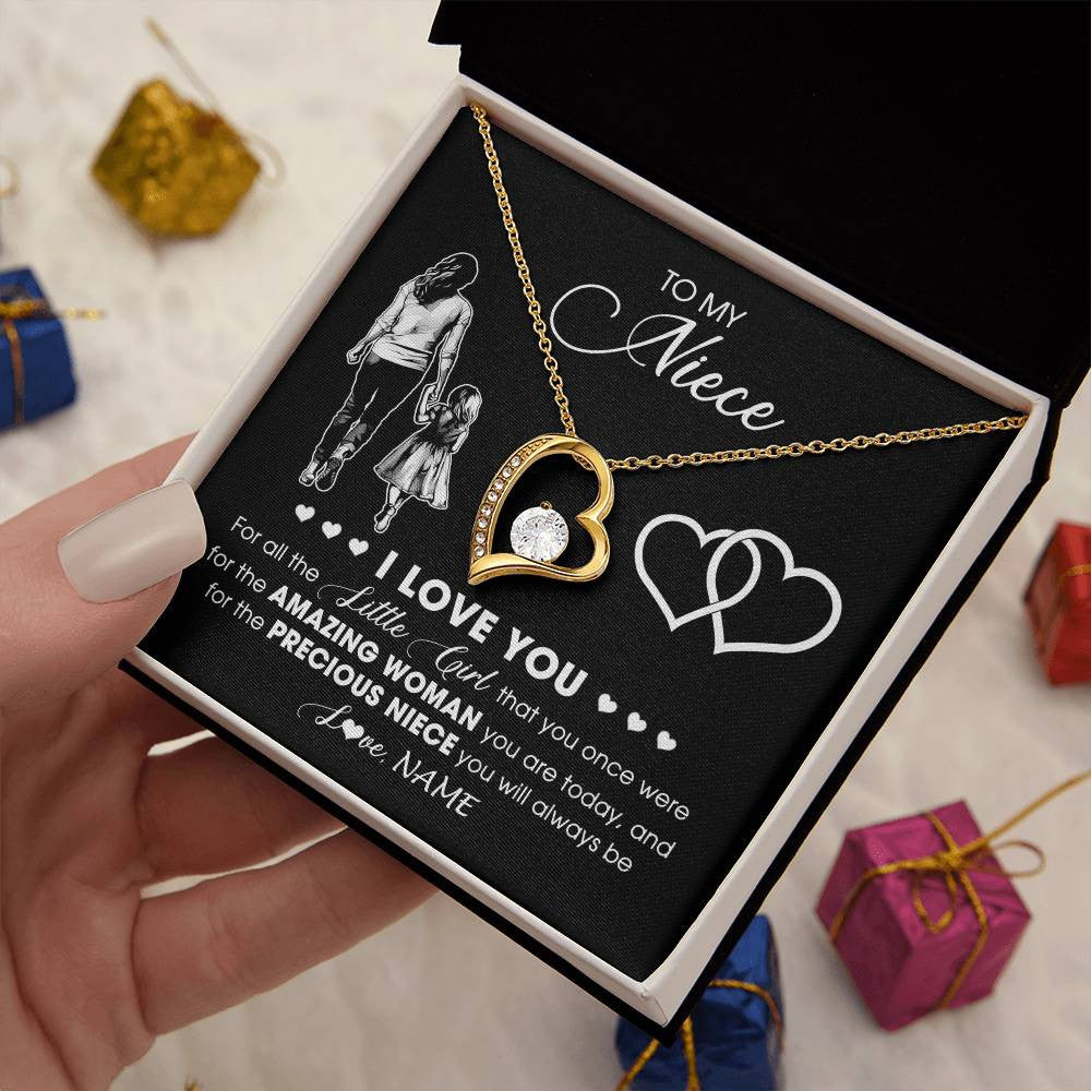 Forever Love Necklace 18K Yellow Gold Finish | 2 | Personalized To My Niece Necklace From Aunt Auntie I Love You Little Girl Niece Birthday Graduation Christmas Jewelry Customized Gift Box Message Card | teecentury