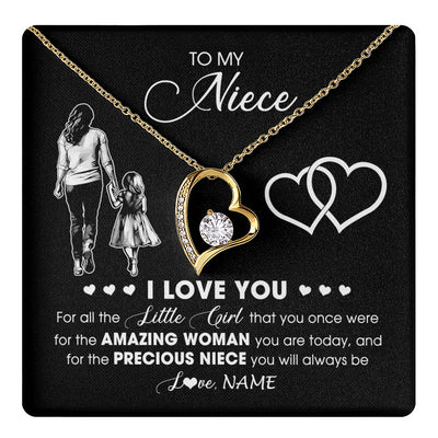 Forever Love Necklace 18K Yellow Gold Finish | 1 | Personalized To My Niece Necklace From Aunt Auntie I Love You Little Girl Niece Birthday Graduation Christmas Jewelry Customized Gift Box Message Card | teecentury