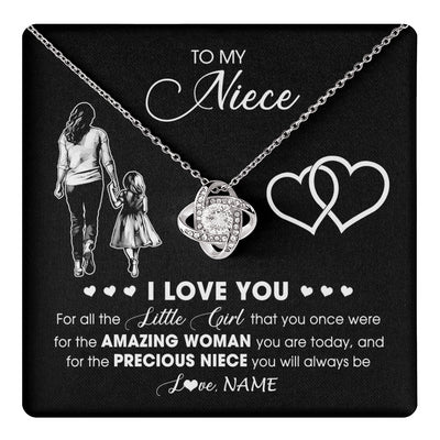 Love Knot Necklace 14K White Gold Finish | 1 | Personalized To My Niece Necklace From Aunt Auntie I Love You Little Girl Niece Birthday Graduation Christmas Jewelry Customized Gift Box Message Card | teecentury
