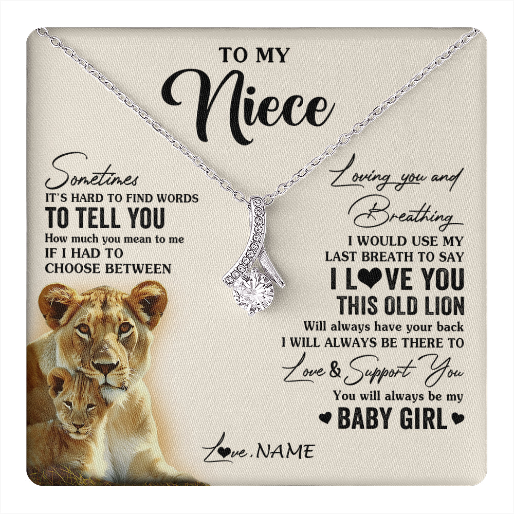 Alluring Beauty Necklace 14K White Gold Finish | 1 | Personalized To My Niece Necklace From Aunt Auntie I Love You This Old Lion Niece Birthday Graduation Christmas Jewelry Customized Gift Box Message Card | teecentury