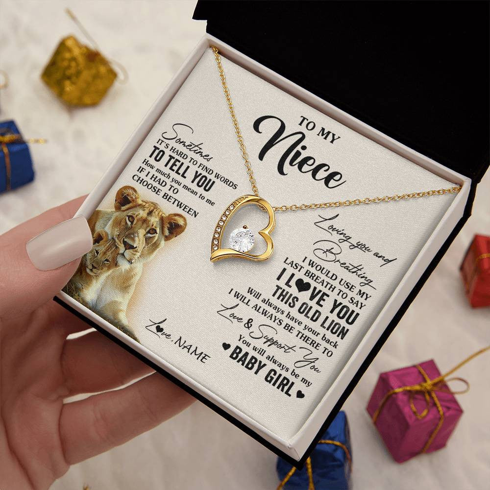 Forever Love Necklace 18K Yellow Gold Finish | 2 | Personalized To My Niece Necklace From Aunt Auntie I Love You This Old Lion Niece Birthday Graduation Christmas Jewelry Customized Gift Box Message Card | teecentury
