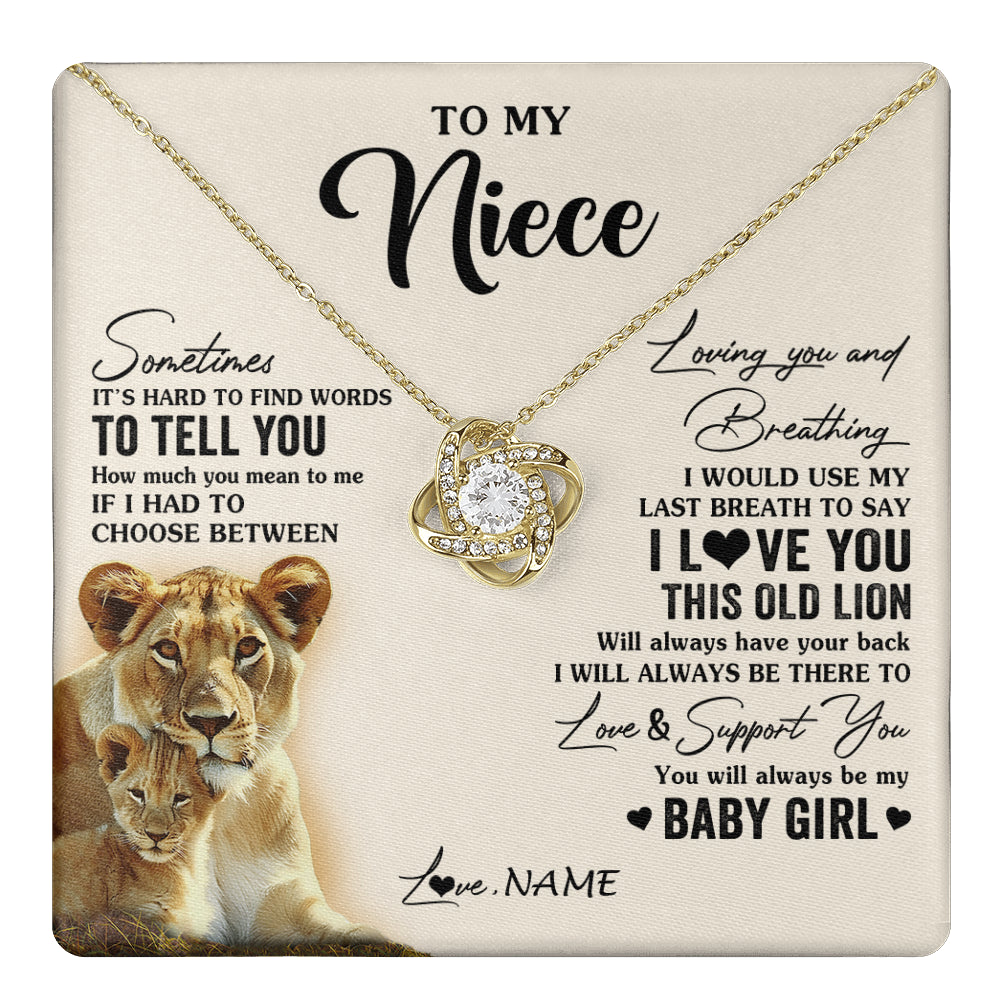 Love Knot Necklace 18K Yellow Gold Finish | 1 | Personalized To My Niece Necklace From Aunt Auntie I Love You This Old Lion Niece Birthday Graduation Christmas Jewelry Customized Gift Box Message Card | teecentury