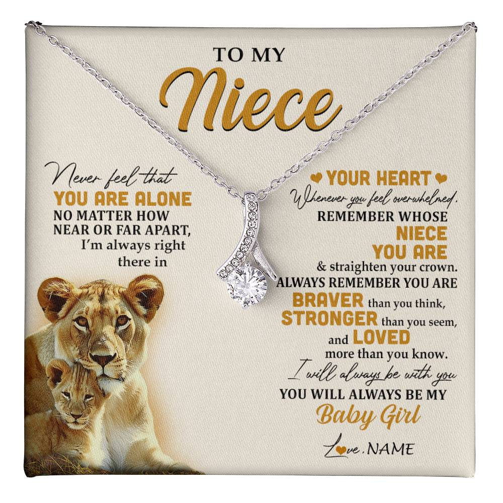 Alluring Beauty Necklace 14K White Gold Finish | 1 | Personalized To My Niece Necklace From Aunt Auntie Lion Never Feel That You Are Alone Great Niece Birthday Christmas Customized Gift Box Message Card | teecentury