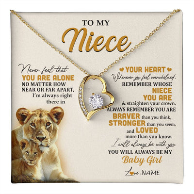 Forever Love Necklace 18K Yellow Gold Finish | 1 | Personalized To My Niece Necklace From Aunt Auntie Lion Never Feel That You Are Alone Great Niece Birthday Christmas Customized Gift Box Message Card | teecentury