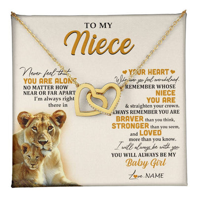 Interlocking Hearts Necklace 18K Yellow Gold Finish | 1 | Personalized To My Niece Necklace From Aunt Auntie Lion Never Feel That You Are Alone Great Niece Birthday Christmas Customized Gift Box Message Card | teecentury