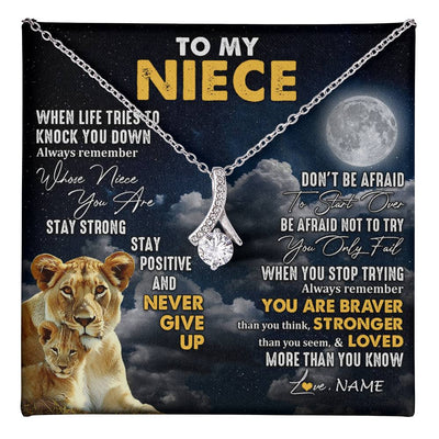 Alluring Beauty Necklace 14K White Gold Finish | 1 | Personalized To My Niece Necklace From Aunt Auntie Lion Never Give Up Niece Birthday Graduation Christmas Jewelry Customized Gift Box Message Card | teecentury