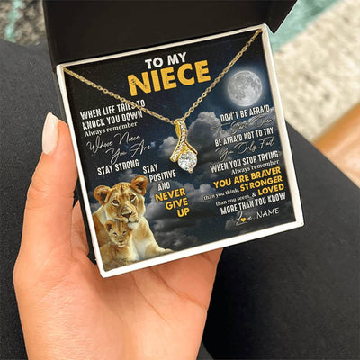 Alluring Beauty Necklace 18K Yellow Gold Finish | 2 | Personalized To My Niece Necklace From Aunt Auntie Lion Never Give Up Niece Birthday Graduation Christmas Jewelry Customized Gift Box Message Card | teecentury