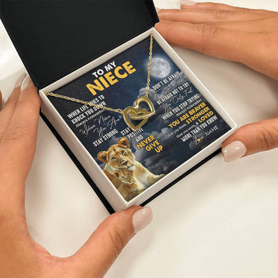 Interlocking Hearts Necklace 18K Yellow Gold Finish | 2 | Personalized To My Niece Necklace From Aunt Auntie Lion Never Give Up Niece Birthday Graduation Christmas Jewelry Customized Gift Box Message Card | teecentury