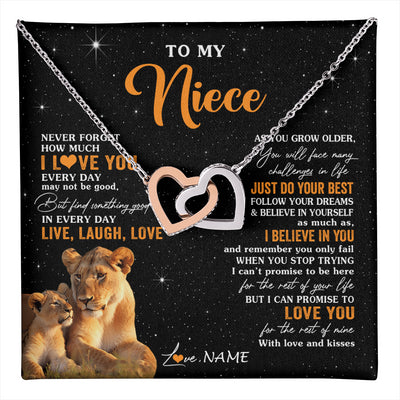 Interlocking Hearts Necklace Stainless Steel & Rose Gold Finish | 1 | Personalized To My Niece Necklace From Aunt Auntie Live Laugh Love Lion Niece Birthday Gifts Positive Graduation Christmas Customized Gift Box Message Card | teecentury