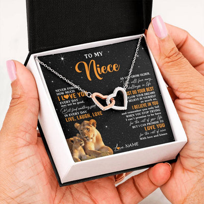 Interlocking Hearts Necklace Stainless Steel & Rose Gold Finish | 2 | Personalized To My Niece Necklace From Aunt Auntie Live Laugh Love Lion Niece Birthday Gifts Positive Graduation Christmas Customized Gift Box Message Card | teecentury