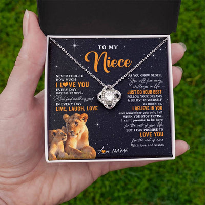 Love Knot Necklace 14K White Gold Finish | 2 | Personalized To My Niece Necklace From Aunt Auntie Live Laugh Love Lion Niece Birthday Gifts Positive Graduation Christmas Customized Gift Box Message Card | teecentury
