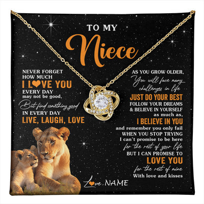 Love Knot Necklace 18K Yellow Gold Finish | 1 | Personalized To My Niece Necklace From Aunt Auntie Live Laugh Love Lion Niece Birthday Gifts Positive Graduation Christmas Customized Gift Box Message Card | teecentury