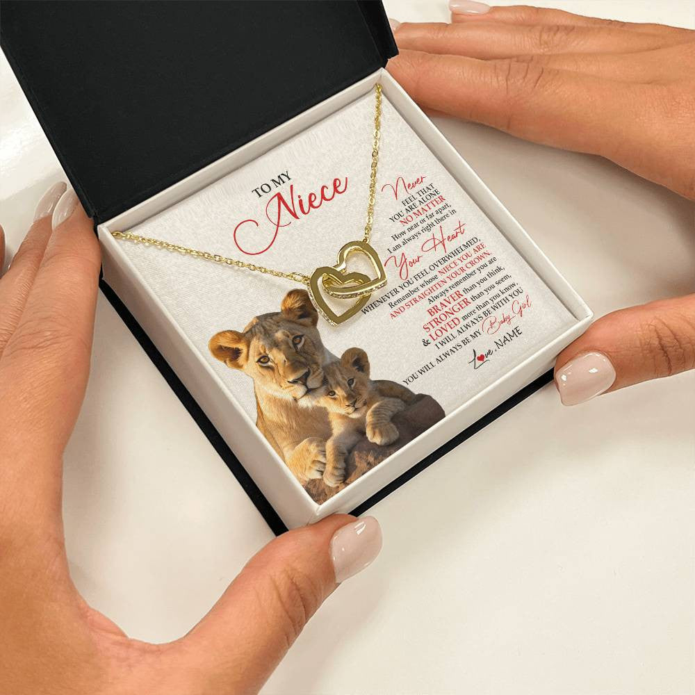 Interlocking Hearts Necklace 18K Yellow Gold Finish | 2 | Personalized To My Niece Necklace From Aunt Auntie Never Feel You Are Alone Lion Niece Birthday Graduation Christmas Customized Gift Box Message Card.jpg | teecentury