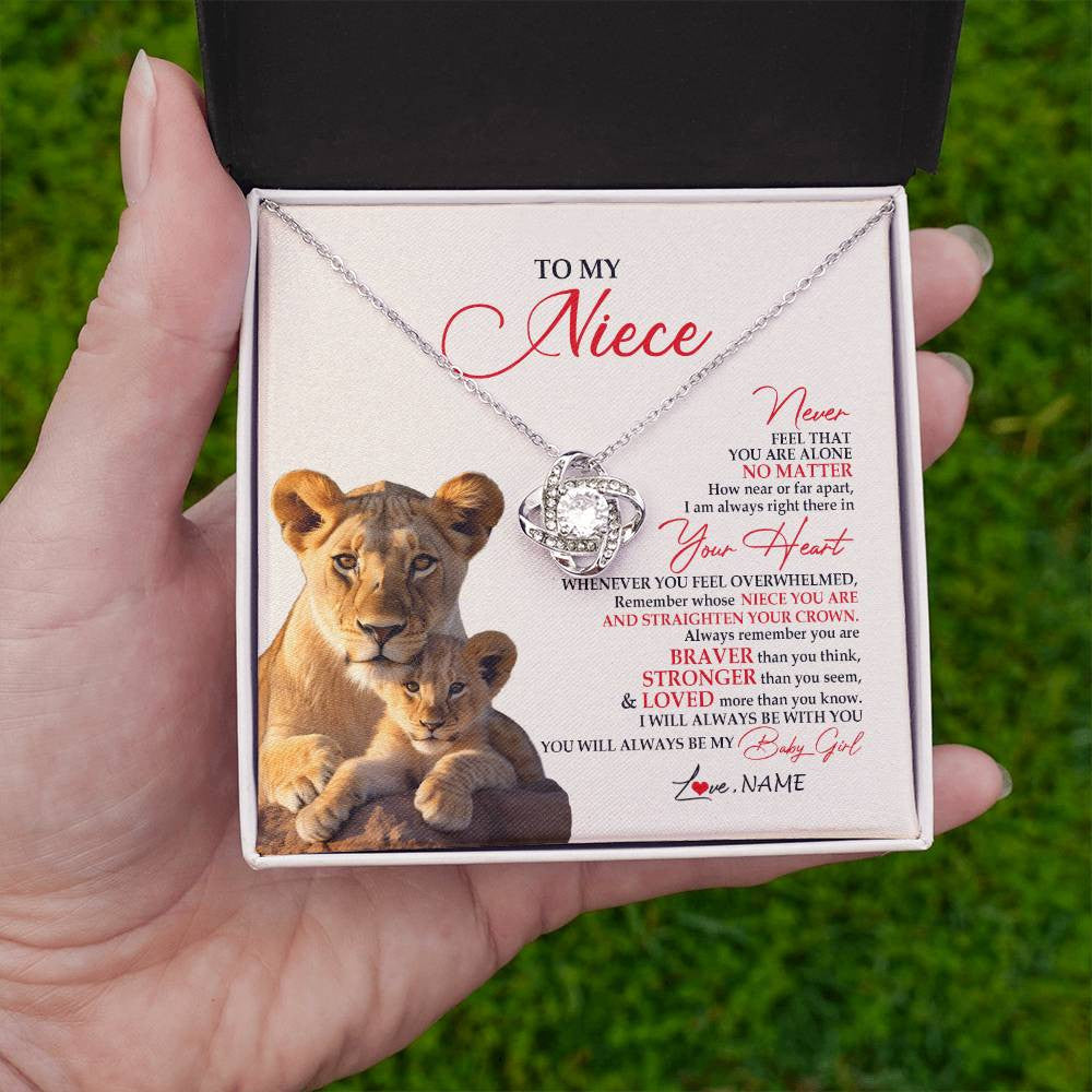Love Knot Necklace 14K White Gold Finish | 2 | Personalized To My Niece Necklace From Aunt Auntie Never Feel You Are Alone Lion Niece Birthday Graduation Christmas Customized Gift Box Message Card.jpg | teecentury