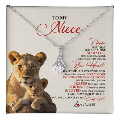 Alluring Beauty Necklace 14K White Gold Finish | 1 | Personalized To My Niece Necklace From Aunt Auntie Never Feel You Are Alone Lion Niece Birthday Graduation Christmas Customized Gift Box Message Card | teecentury