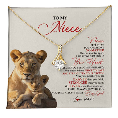 Alluring Beauty Necklace 18K Yellow Gold Finish | 1 | Personalized To My Niece Necklace From Aunt Auntie Never Feel You Are Alone Lion Niece Birthday Graduation Christmas Customized Gift Box Message Card | teecentury