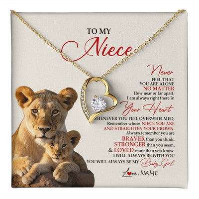 Forever Love Necklace 18K Yellow Gold Finish | 1 | Personalized To My Niece Necklace From Aunt Auntie Never Feel You Are Alone Lion Niece Birthday Graduation Christmas Customized Gift Box Message Card | teecentury