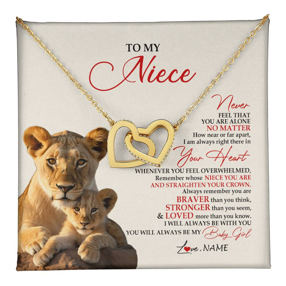 Interlocking Hearts Necklace 18K Yellow Gold Finish | 1 | Personalized To My Niece Necklace From Aunt Auntie Never Feel You Are Alone Lion Niece Birthday Graduation Christmas Customized Gift Box Message Card | teecentury