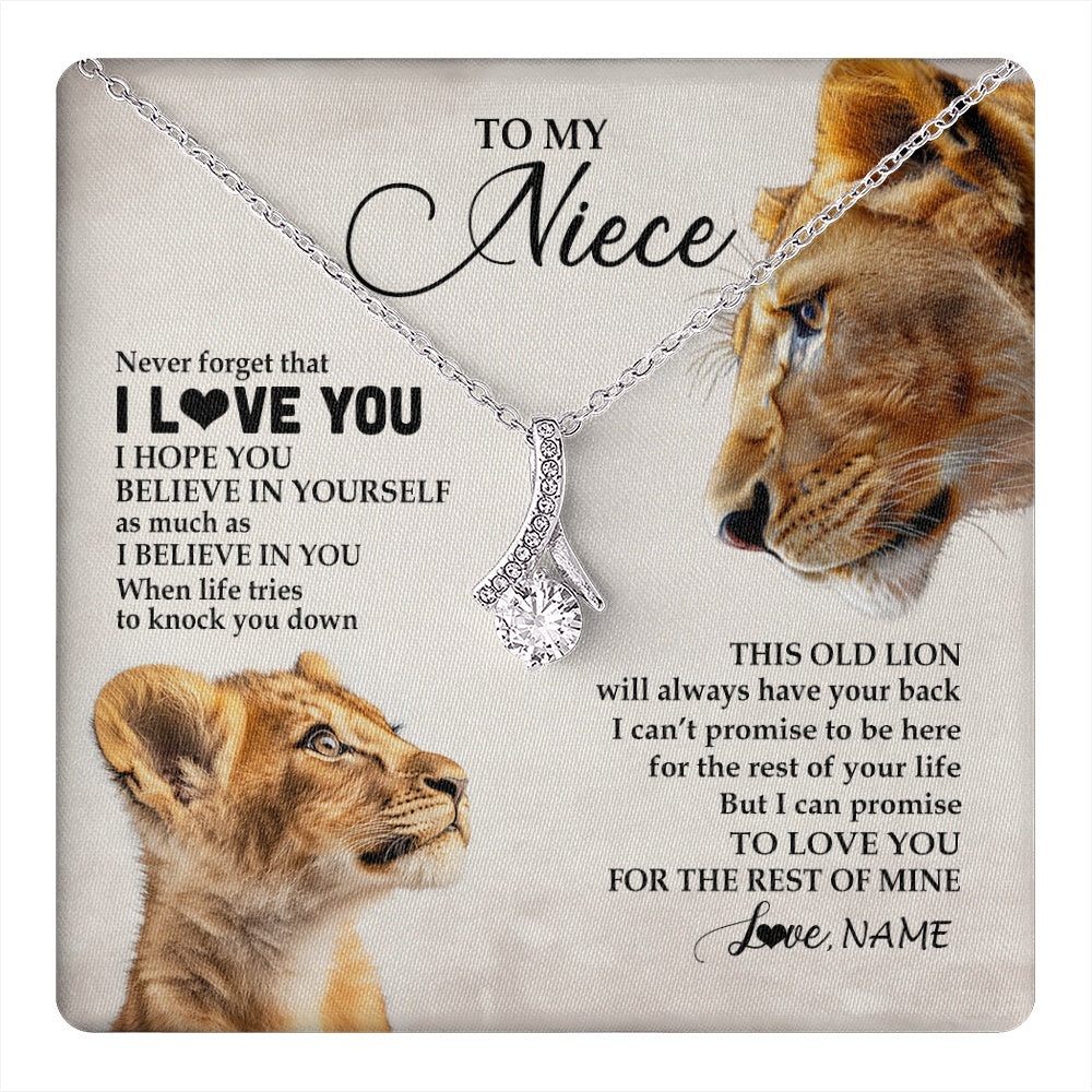 Alluring Beauty Necklace 14K White Gold Finish | 1 | Personalized To My Niece Necklace From Aunt Auntie Never Forget I Love You Lion Niece Birthday Graduation Christmas Customized Message Card | https://teecentury.