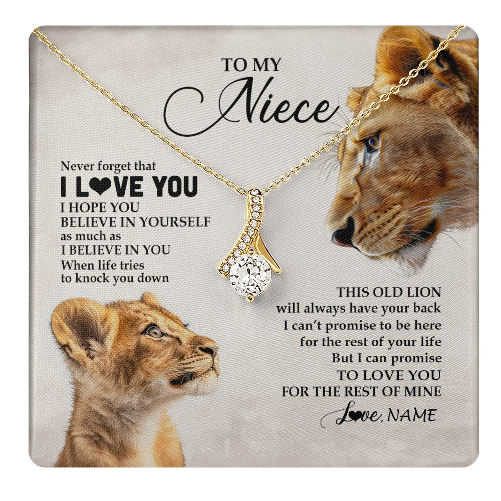 Alluring Beauty Necklace 18K Yellow Gold Finish | 1 | Personalized To My Niece Necklace From Aunt Auntie Never Forget I Love You Lion Niece Birthday Graduation Christmas Customized Message Card | https://teecentury.
