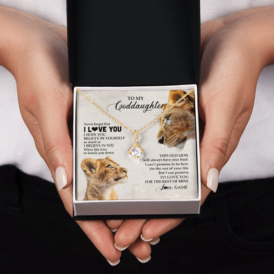 Alluring Beauty Necklace 18K Yellow Gold Finish | 2 | Personalized To My Niece Necklace From Aunt Auntie Never Forget I Love You Lion Niece Birthday Graduation Christmas Customized Message Card | teecentury