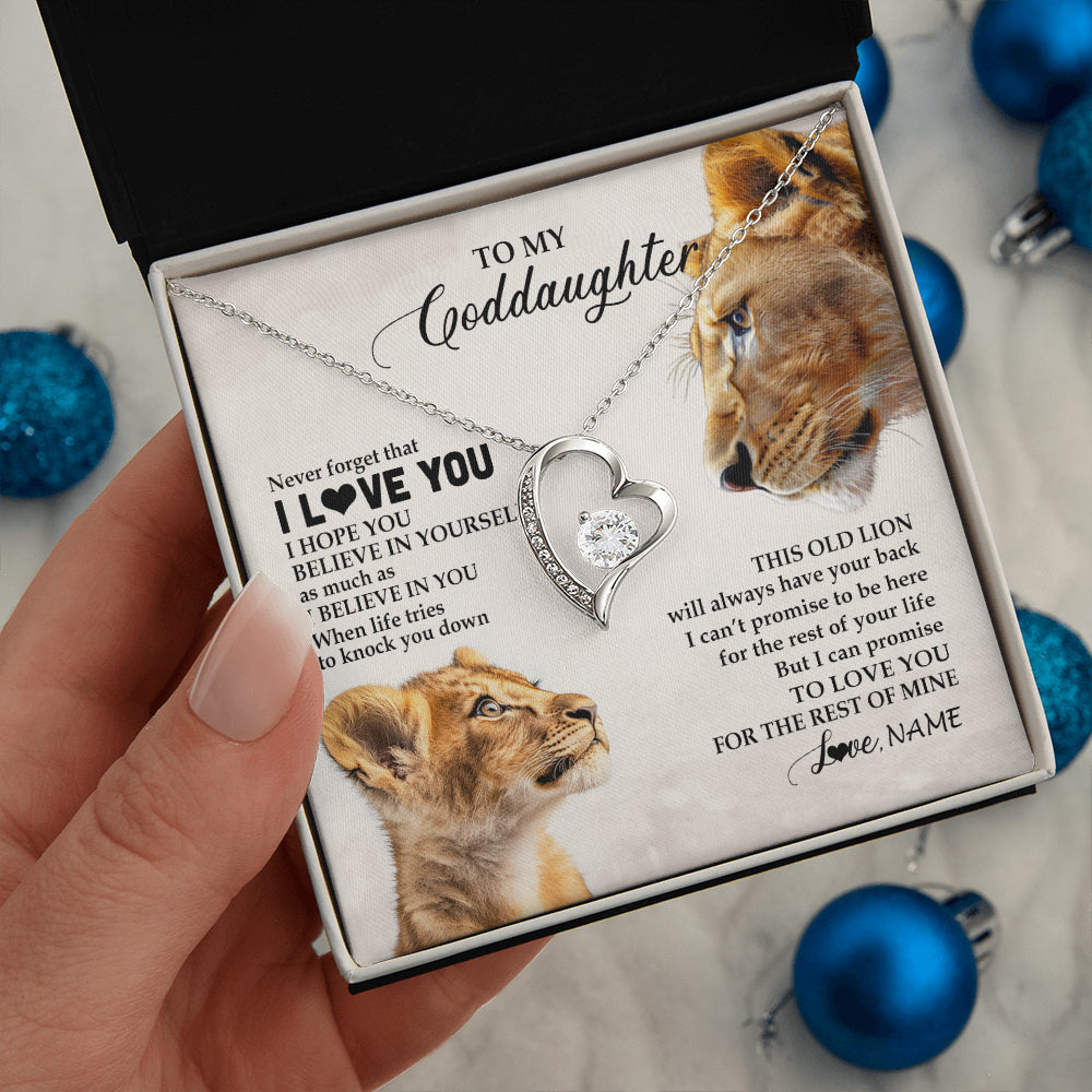 Forever Love Necklace 14K White Gold Finish | 2 | Personalized To My Niece Necklace From Aunt Auntie Never Forget I Love You Lion Niece Birthday Graduation Christmas Customized Message Card | teecentury