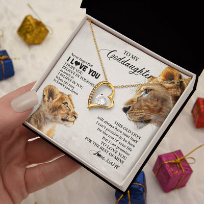 Forever Love Necklace 18K Yellow Gold Finish | 2 | Personalized To My Niece Necklace From Aunt Auntie Never Forget I Love You Lion Niece Birthday Graduation Christmas Customized Message Card | teecentury