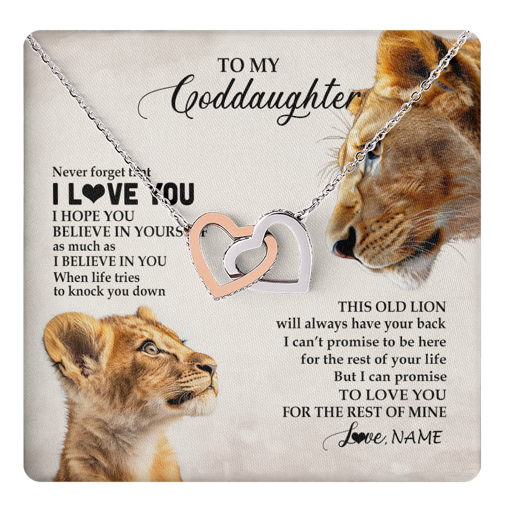 Interlocking Hearts Necklace Stainless Steel & Rose Gold Finish | 1 | Personalized To My Niece Necklace From Aunt Auntie Never Forget I Love You Lion Niece Birthday Graduation Christmas Customized Message Card | teecentury