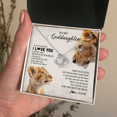 Love Knot Necklace 14K White Gold Finish | 2 | Personalized To My Niece Necklace From Aunt Auntie Never Forget I Love You Lion Niece Birthday Graduation Christmas Customized Message Card | teecentury