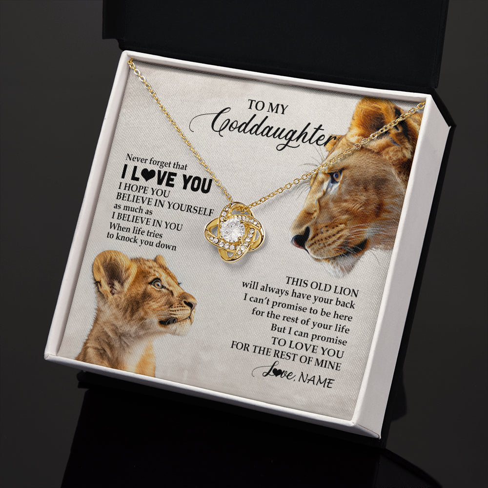 Love Knot Necklace 18K Yellow Gold Finish | 2 | Personalized To My Niece Necklace From Aunt Auntie Never Forget I Love You Lion Niece Birthday Graduation Christmas Customized Message Card | teecentury