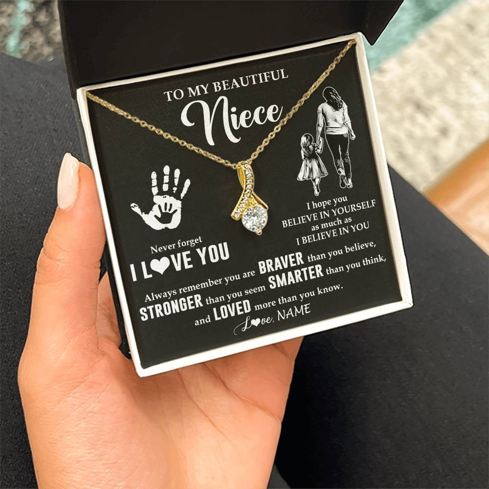 Alluring Beauty Necklace 18K Yellow Gold Finish | 2 | Personalized To My Niece Necklace From Aunt Auntie Never Forget I Love You Niece Birthday Gifts Christmas New Year Graduation Customized Gift Box Message Card | teecentury
