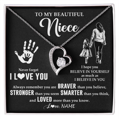 Forever Love Necklace 14K White Gold Finish | 1 | Personalized To My Niece Necklace From Aunt Auntie Never Forget I Love You Niece Birthday Gifts Christmas New Year Graduation Customized Gift Box Message Card | teecentury