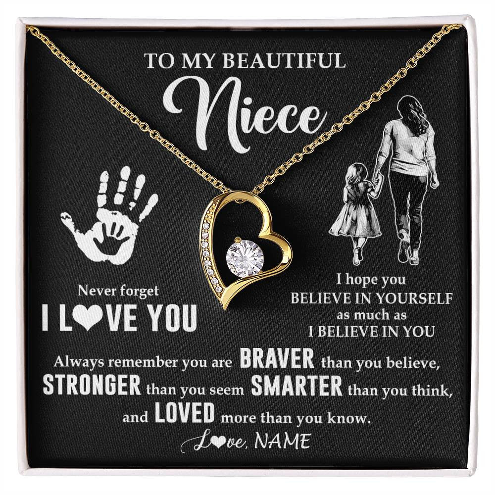 Forever Love Necklace 18K Yellow Gold Finish | 1 | Personalized To My Niece Necklace From Aunt Auntie Never Forget I Love You Niece Birthday Gifts Christmas New Year Graduation Customized Gift Box Message Card | teecentury