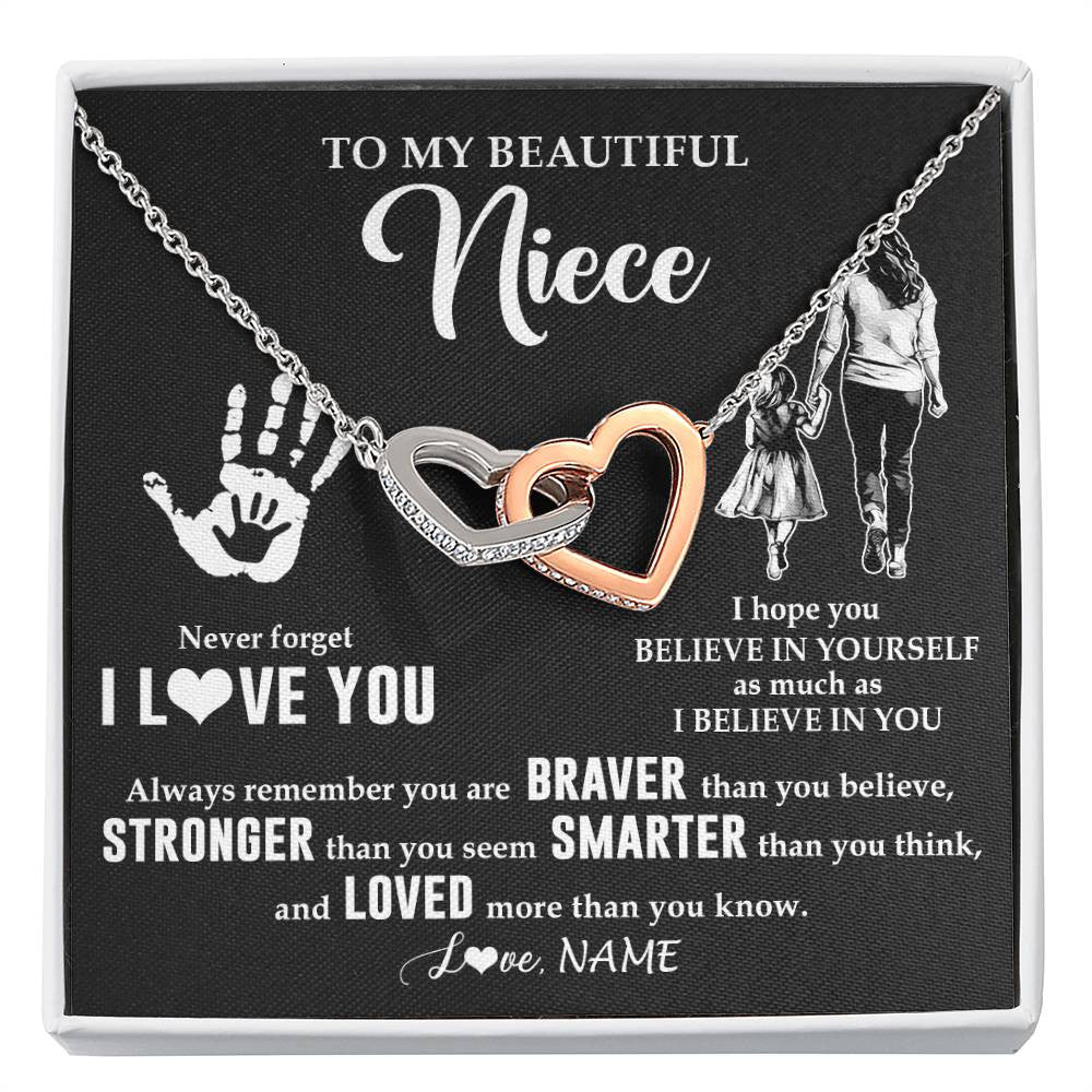 Interlocking Hearts Necklace Stainless Steel & Rose Gold Finish | 1 | Personalized To My Niece Necklace From Aunt Auntie Never Forget I Love You Niece Birthday Gifts Christmas New Year Graduation Customized Gift Box Message Card | teecentury