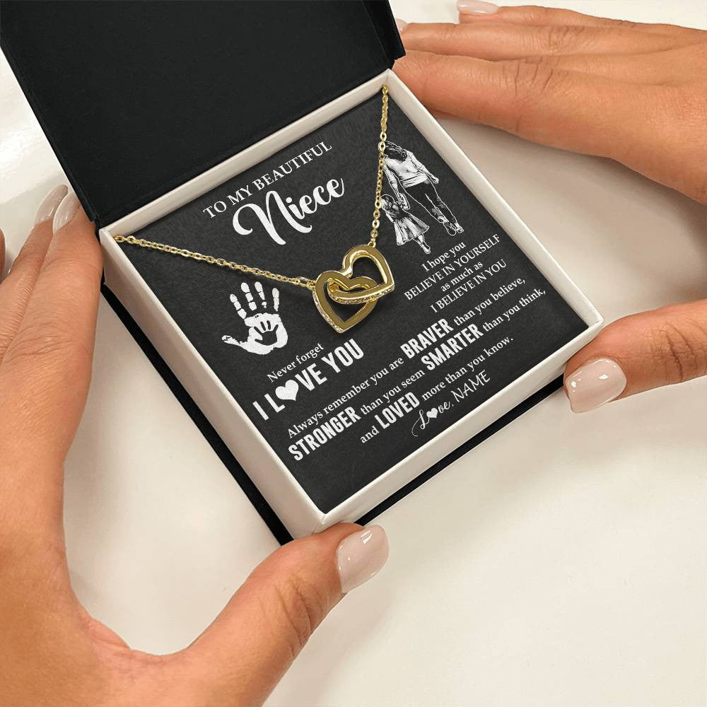 Interlocking Hearts Necklace 18K Yellow Gold Finish | 2 | Personalized To My Niece Necklace From Aunt Auntie Never Forget I Love You Niece Birthday Gifts Christmas New Year Graduation Customized Gift Box Message Card | teecentury