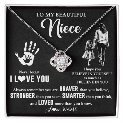 Love Knot Necklace 14K White Gold Finish | 1 | Personalized To My Niece Necklace From Aunt Auntie Never Forget I Love You Niece Birthday Gifts Christmas New Year Graduation Customized Gift Box Message Card | teecentury