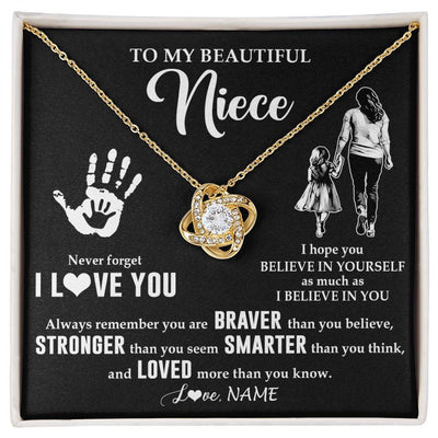 Love Knot Necklace 18K Yellow Gold Finish | 1 | Personalized To My Niece Necklace From Aunt Auntie Never Forget I Love You Niece Birthday Gifts Christmas New Year Graduation Customized Gift Box Message Card | teecentury