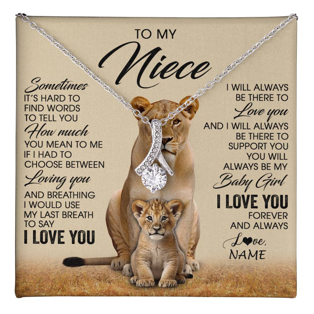 Alluring Beauty Necklace 14K White Gold Finish | 1 | Personalized To My Niece Necklace From Aunt Auntie Sometimes It's Hard Lion Niece Gift Birthday Jewelry Graduation Christmas Customized Gift Box Message Card | teecentury