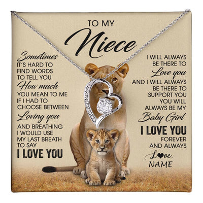 Forever Love Necklace 14K White Gold Finish | 1 | Personalized To My Niece Necklace From Aunt Auntie Sometimes It's Hard Lion Niece Gift Birthday Jewelry Graduation Christmas Customized Gift Box Message Card | teecentury