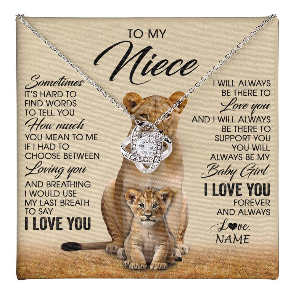 Love Knot Necklace 14K White Gold Finish | 1 | Personalized To My Niece Necklace From Aunt Auntie Sometimes It's Hard Lion Niece Gift Birthday Jewelry Graduation Christmas Customized Gift Box Message Card | teecentury