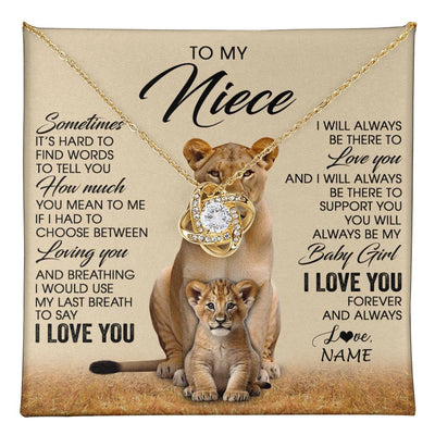 Love Knot Necklace 18K Yellow Gold Finish | 1 | Personalized To My Niece Necklace From Aunt Auntie Sometimes It's Hard Lion Niece Gift Birthday Jewelry Graduation Christmas Customized Gift Box Message Card | teecentury